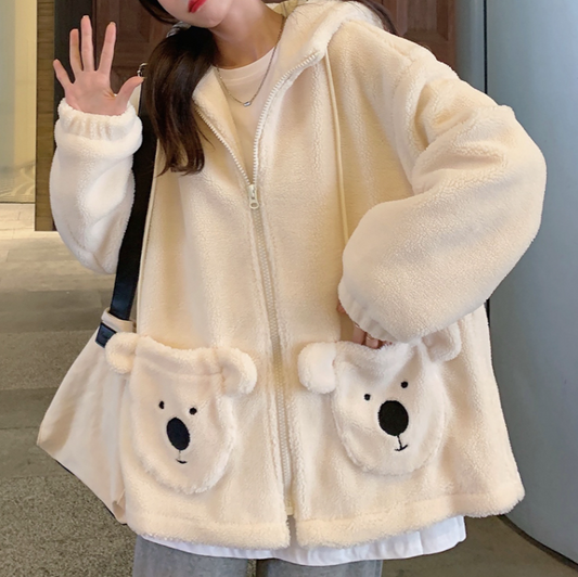 Cute embroidered bear coat yv30362
