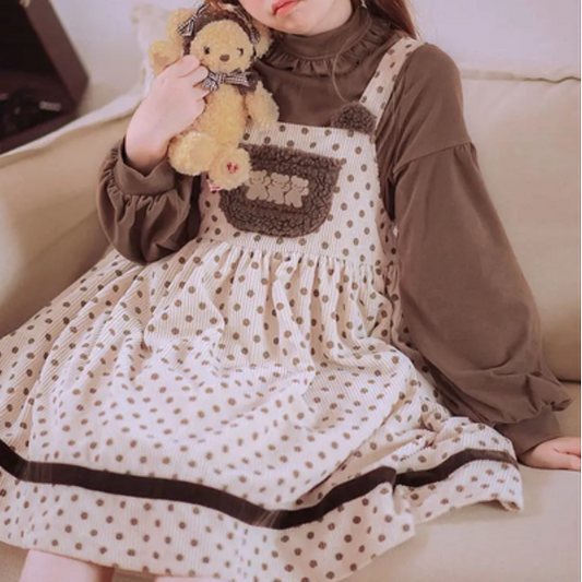 Cute shirt + bear strap skirt yv30366