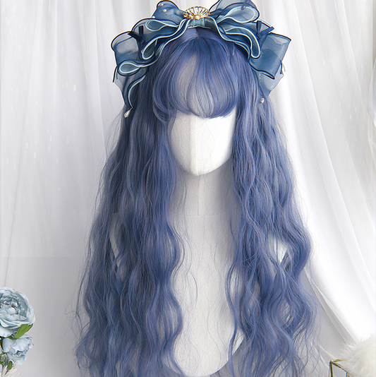 Harajuku lolita blue long curly wig yv30399
