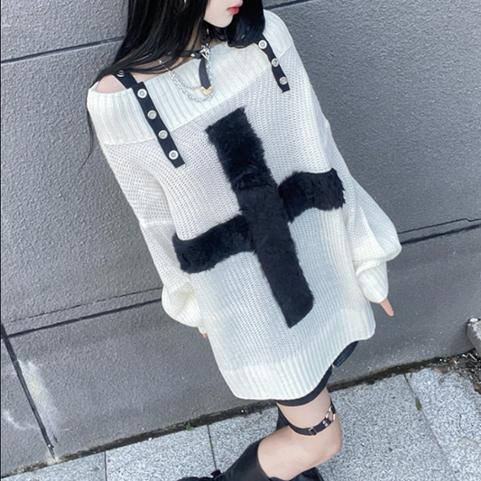 Harajuku cross knitted sweater yv30433