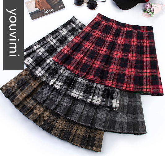 Plaid woolen skirt yv30515