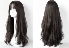 Natural black brown long curly wig yv30581
