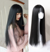 Natural black long straight wig yv30582