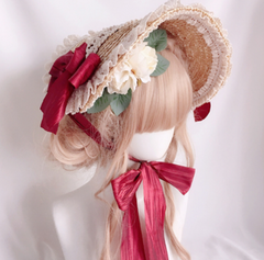 Lolita Bow Straw Hat + Flower Hairpin yv30712