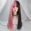 lolita black pink long straight wig yv30899