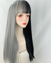 Punk black and white long straight wig yv30909