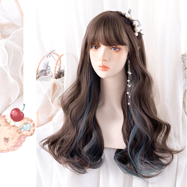 lolita brown highlights blue wig yv31062