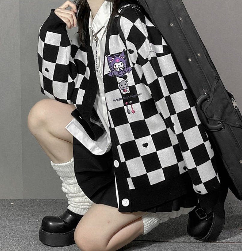 Japanese  checkerboard jk cardigan yv31256