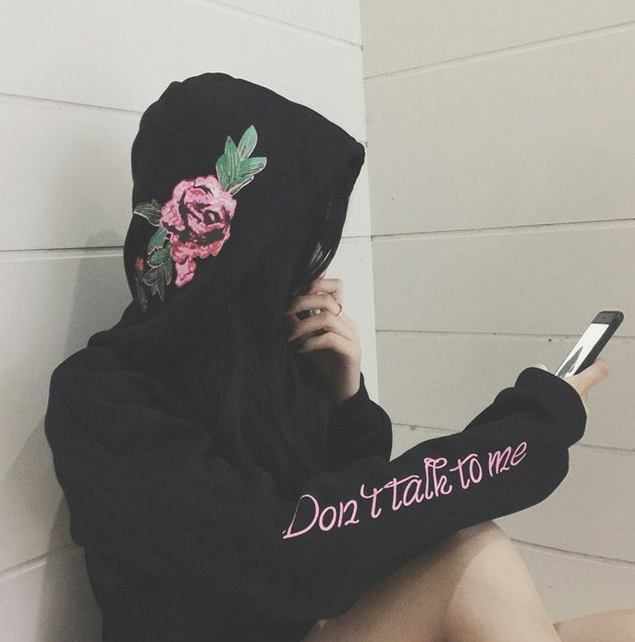 Rose embroidered don't talk to me hooded yv3020