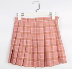 Pink grid pleated skirt  YV16018