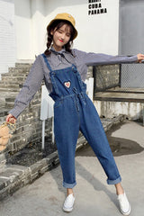 Cute Heart embroidery overall jeans YV2417