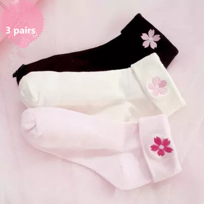 Lovely cherry blossom embroidered  3 pairs   socks YV5082