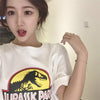 zipper Jurassic park dinosaur skeleton printed short-sleeved T-shirt YV8044