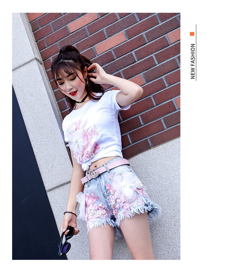 Korean fashion embroidered jeans YV90105