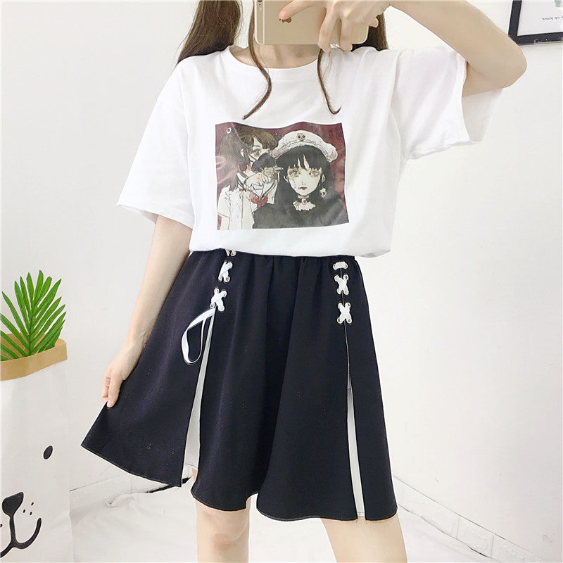Japanese colorblock bow skirt yv40580