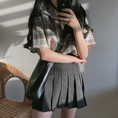 Plaid shirt + high waist skirt YV40347