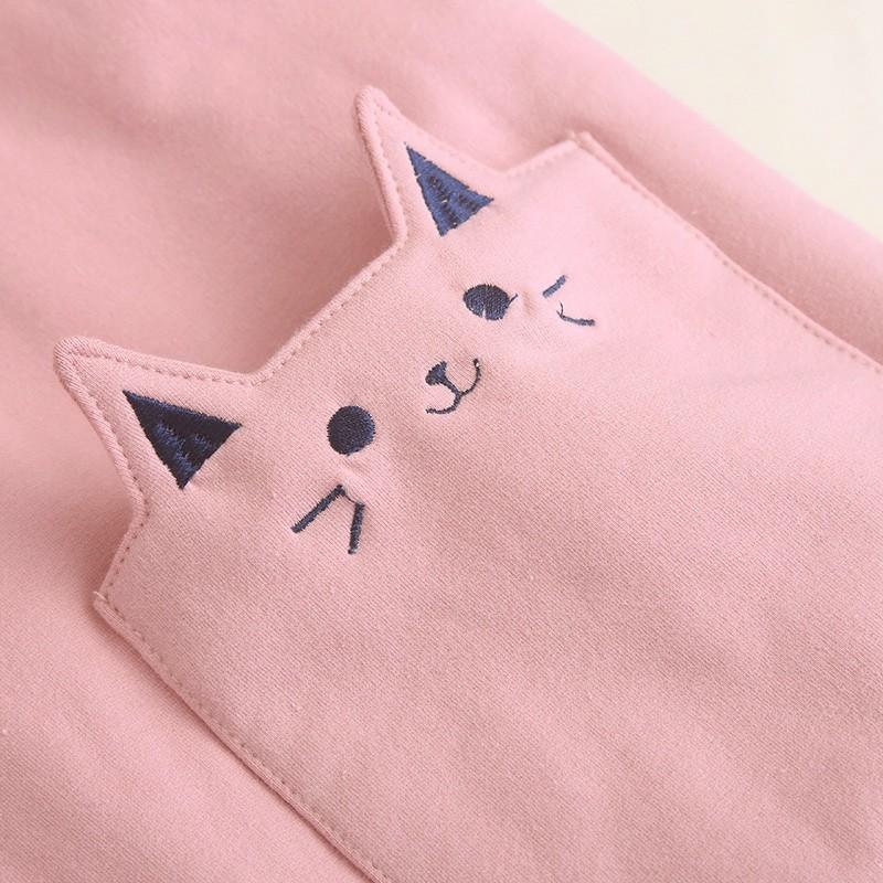 Warm Kawaii Pink/Black/Navy Embroidered Cat Hooded Ear Jacket YV2283