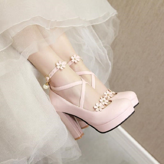 Lolita flower pearl high heels YV40459