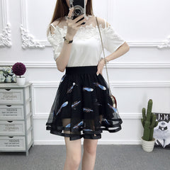 Flower mesh high waist skirt YV40164