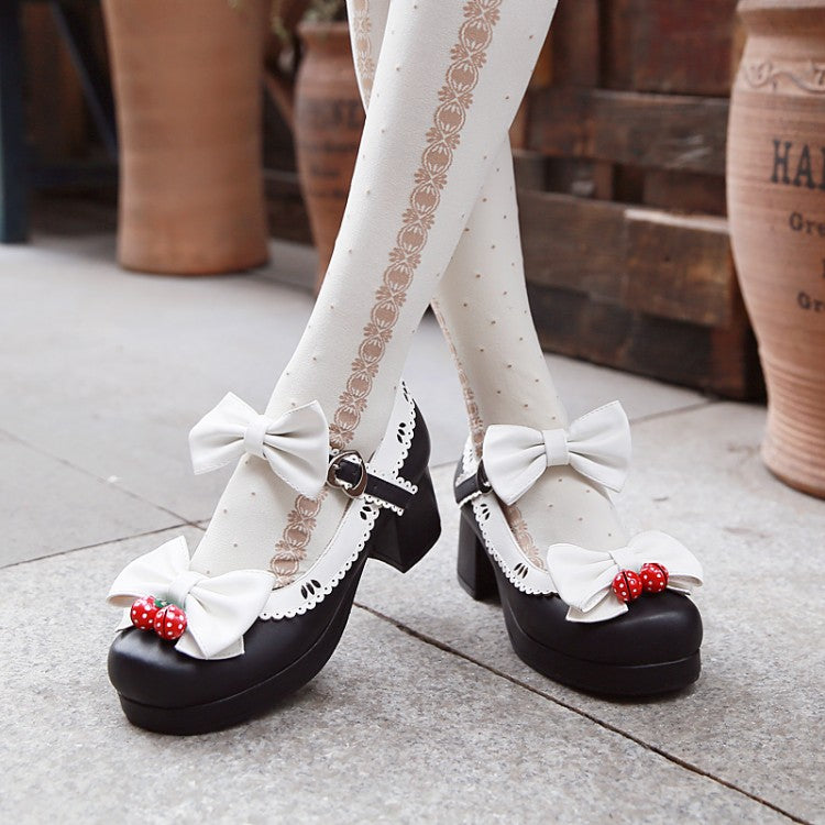 Lolita Strawberry Bow Heeled Shoes YV5604