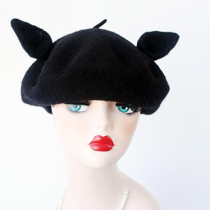 Lovely black cat ear piercing beret YV2349