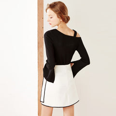 Retro black and white hit color splicing irregular A line skirt YV2002