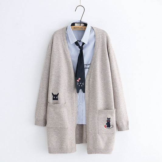 Cute cat embroidery sweater coat yv40529