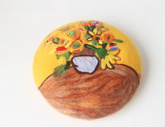 Handmade van Gogh sunflower wool felt beret YV42422