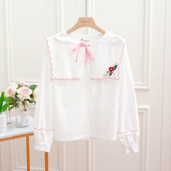 Cute bow embroidered long sleeve shirt yv40555