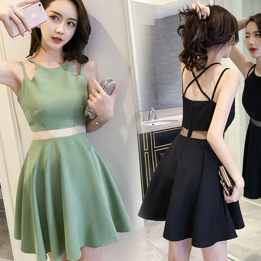 Korean sling hollow Slim  thin hight waist dress YV2106