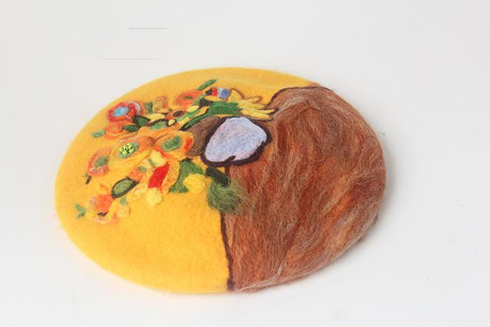 Handmade van Gogh sunflower wool felt beret YV42422