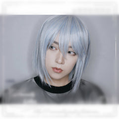 Blue and white mixed color men's wig YV40418