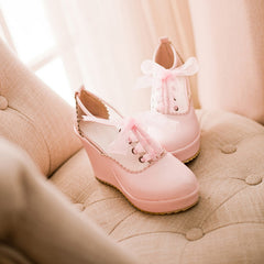 Pink Sweet ribbon wedge heels YV2422
