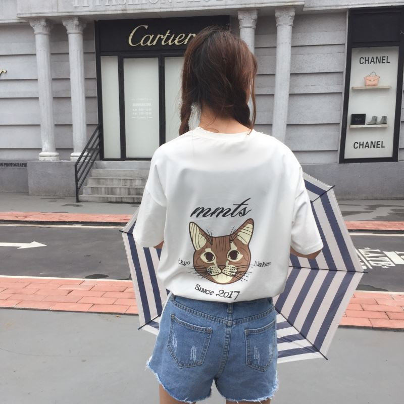 Cat embroidery printing T-shirt YV576
