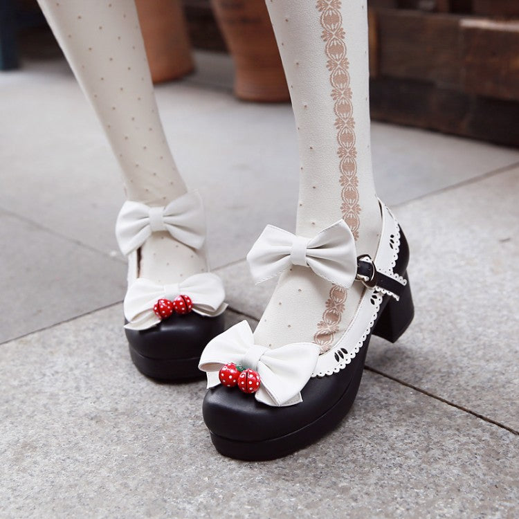Lolita Strawberry Bow Heeled Shoes YV5604