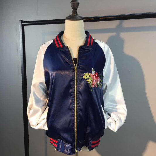 Contrast color embroidery loose baseball Harajuku BF jacket Coat YV246