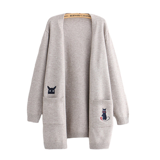 Cute cat embroidery sweater coat yv40529
