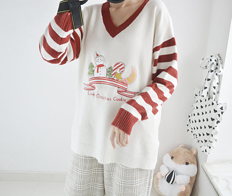 Lovely Christmas Cookie Striped Sweater YV40759
