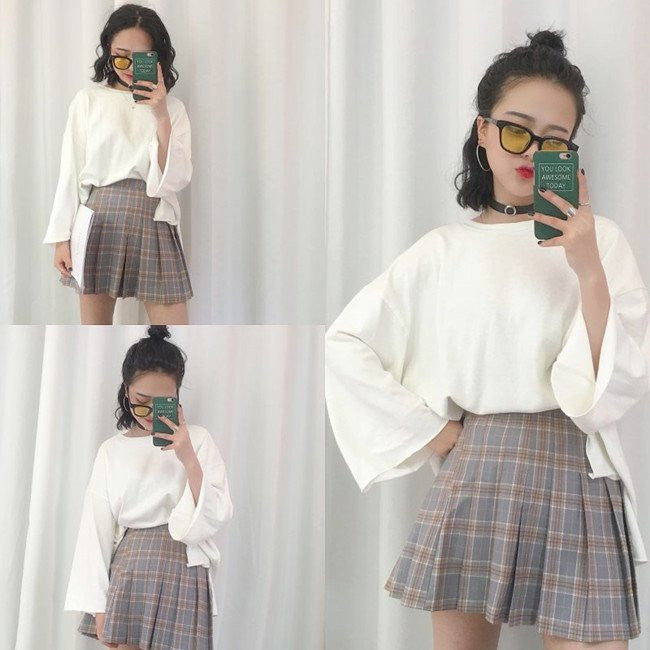 Students grid pleated skirt  YV16008
