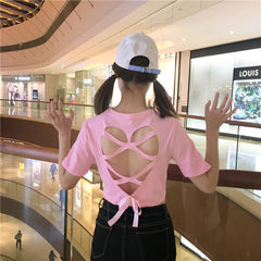Hollow open back t-shirt YV555