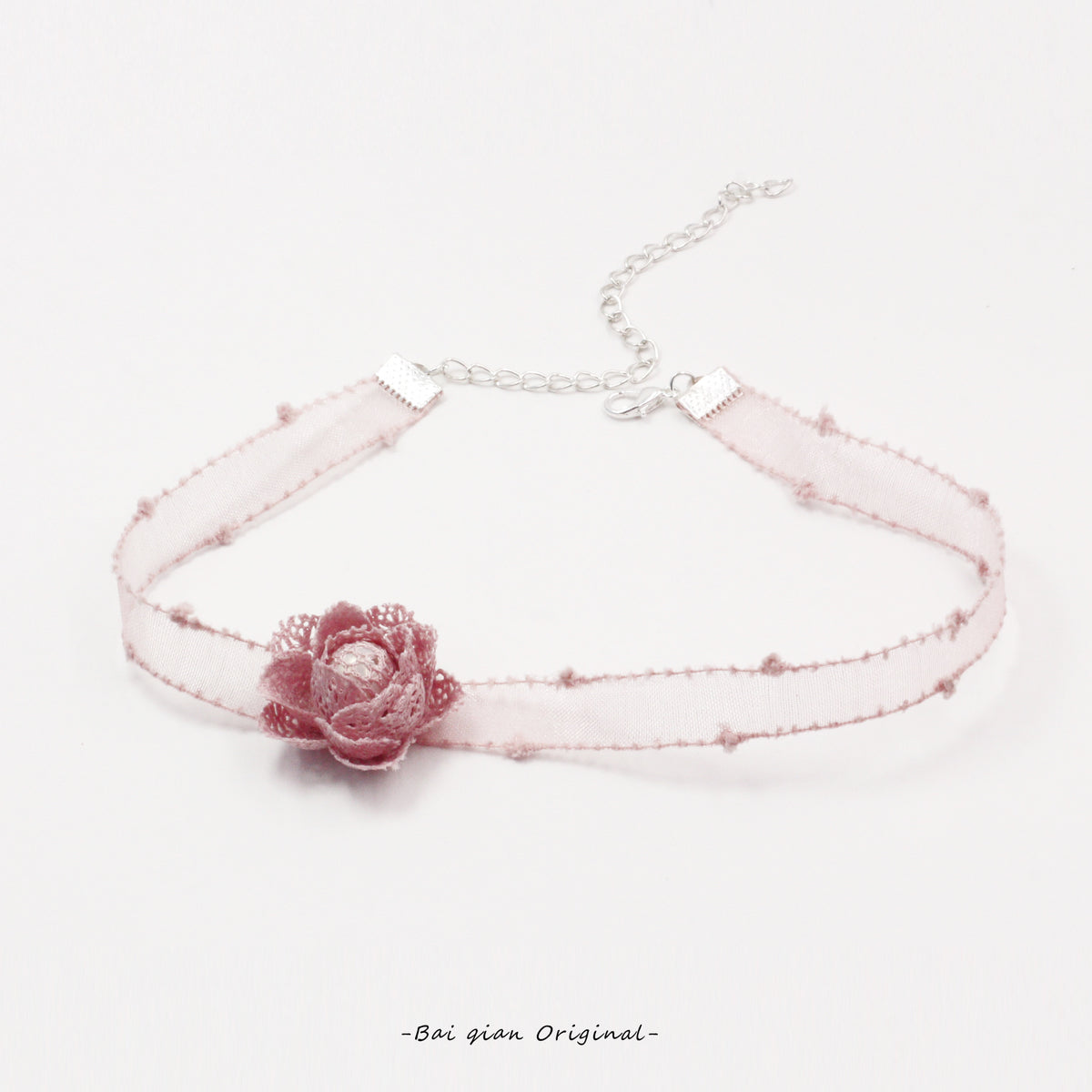 Pink flower yarn necklace YV40878
