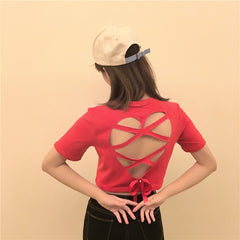 Hollow open back t-shirt YV555