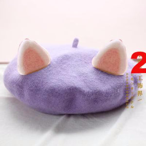 Japanese cute cartoon cat ear cap fluffy cat ear beret YV2504