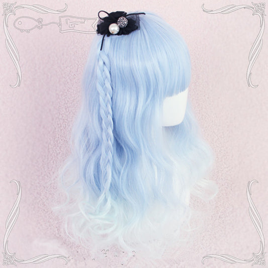 Blue gradient long roll wig YV40310