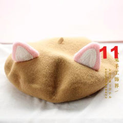 Japanese cute cartoon cat ear cap fluffy cat ear beret YV2504