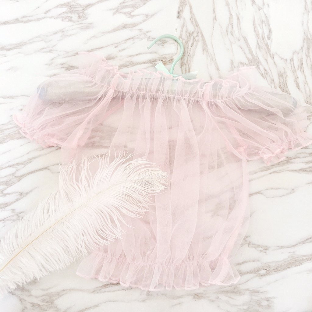 Pink/white transparent net yarn blouse  YV17013