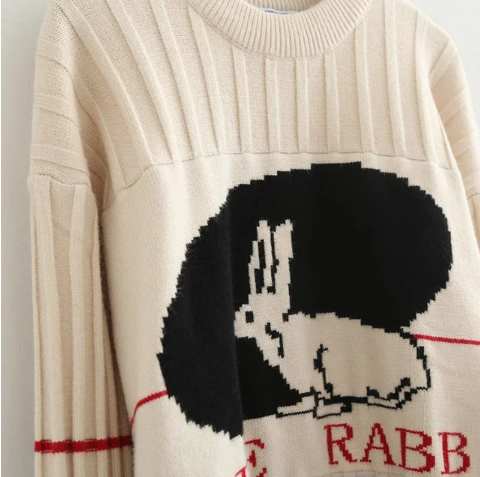 Retro big white rabbit pullover YV2293