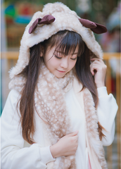 Japanese antlers blush hooded scarf gloves collar YV2305