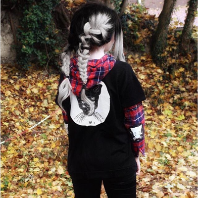 REVIEW FOR GOTHIC CAT PRINT FAKE TWO PIECES HOODIE SWEATER YV5082