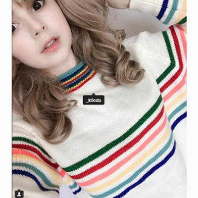 REVIEW FOR KOREAN RAINBOW STRIPED KINT SWEATER COLLEGE TRENDY PULLOVER YV5090